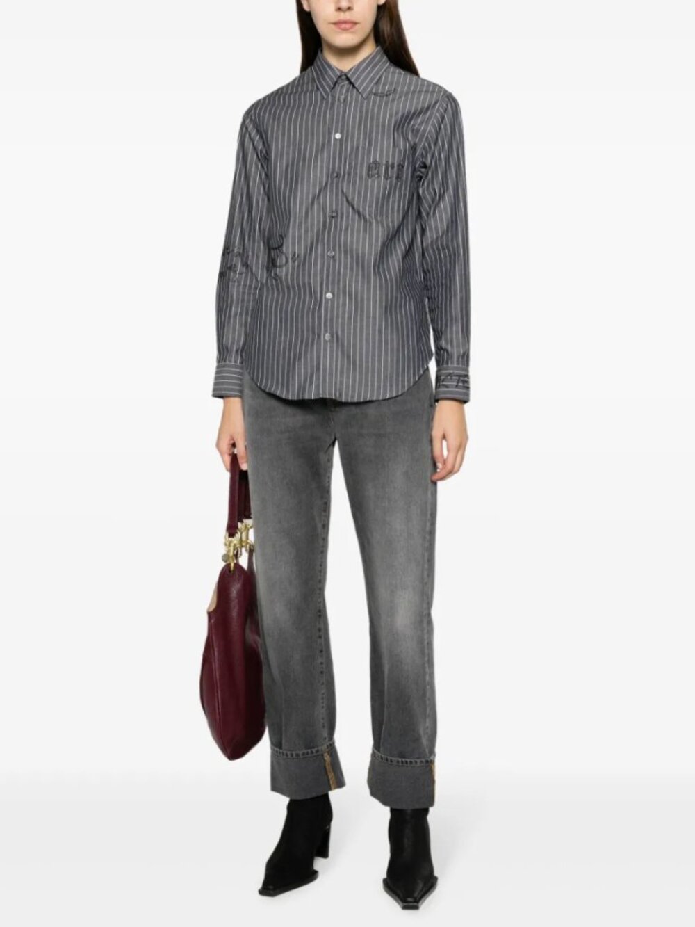 ZADIG & VOLTAIRE TASKIZ MANIFESTO STRIPE EMBELLISHED BUTTON-UP Size Small